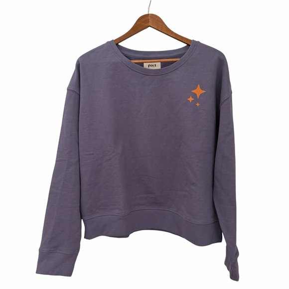 Pact Tops - Pact Moonlight Graphic Crewneck Sweatshirt Purple 100% Organic Cotton Size Large